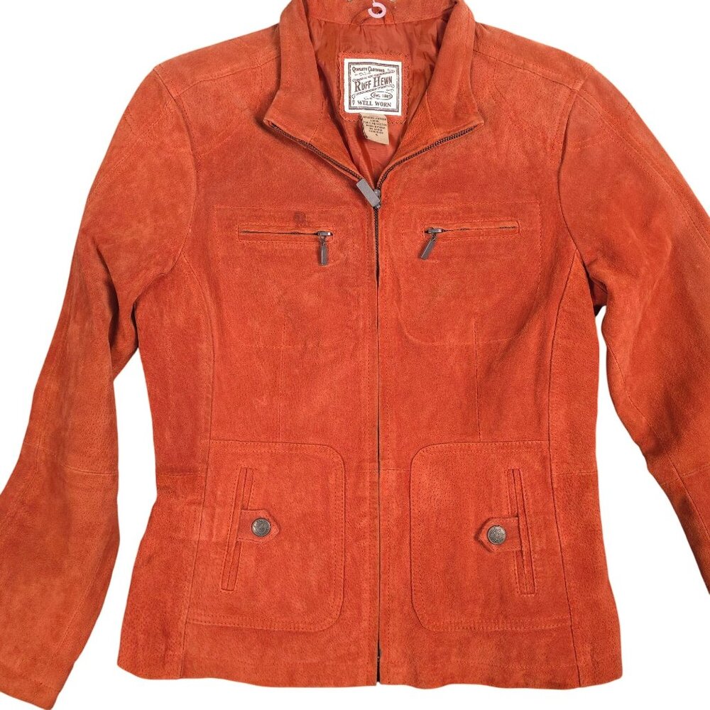 Ruff Hewn Womens Suede Leather Jacket Burnt Orange Small Lined Zip Pockets Pre-O